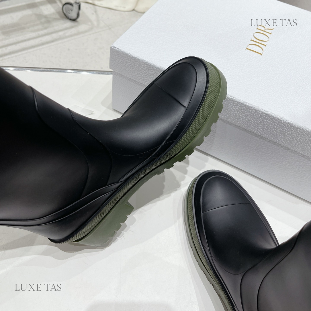 Black and Khaki Two-Tone Rubber DRunion Rain Boot - Designer Boots & Ankle Boots for Women