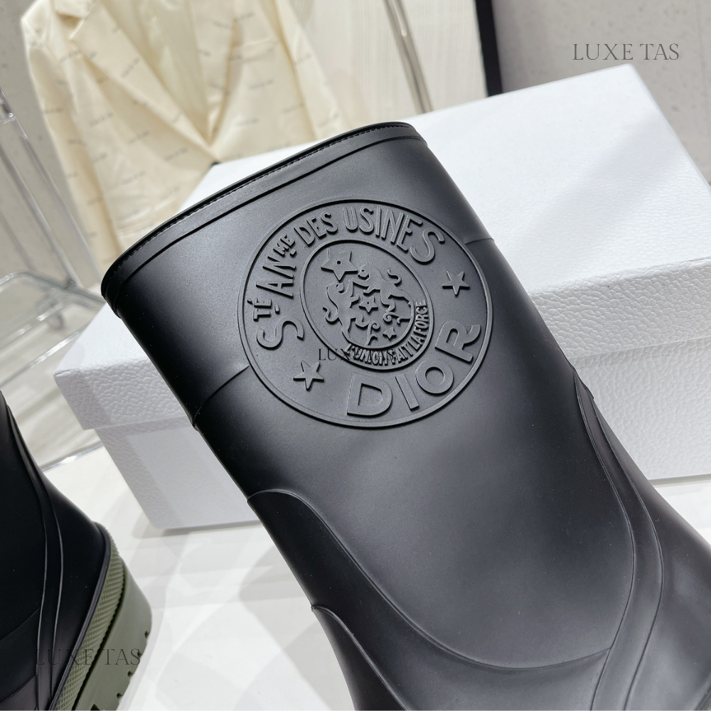Black and Khaki Two-Tone Rubber DRunion Rain Boot - Designer Boots & Ankle Boots for Women