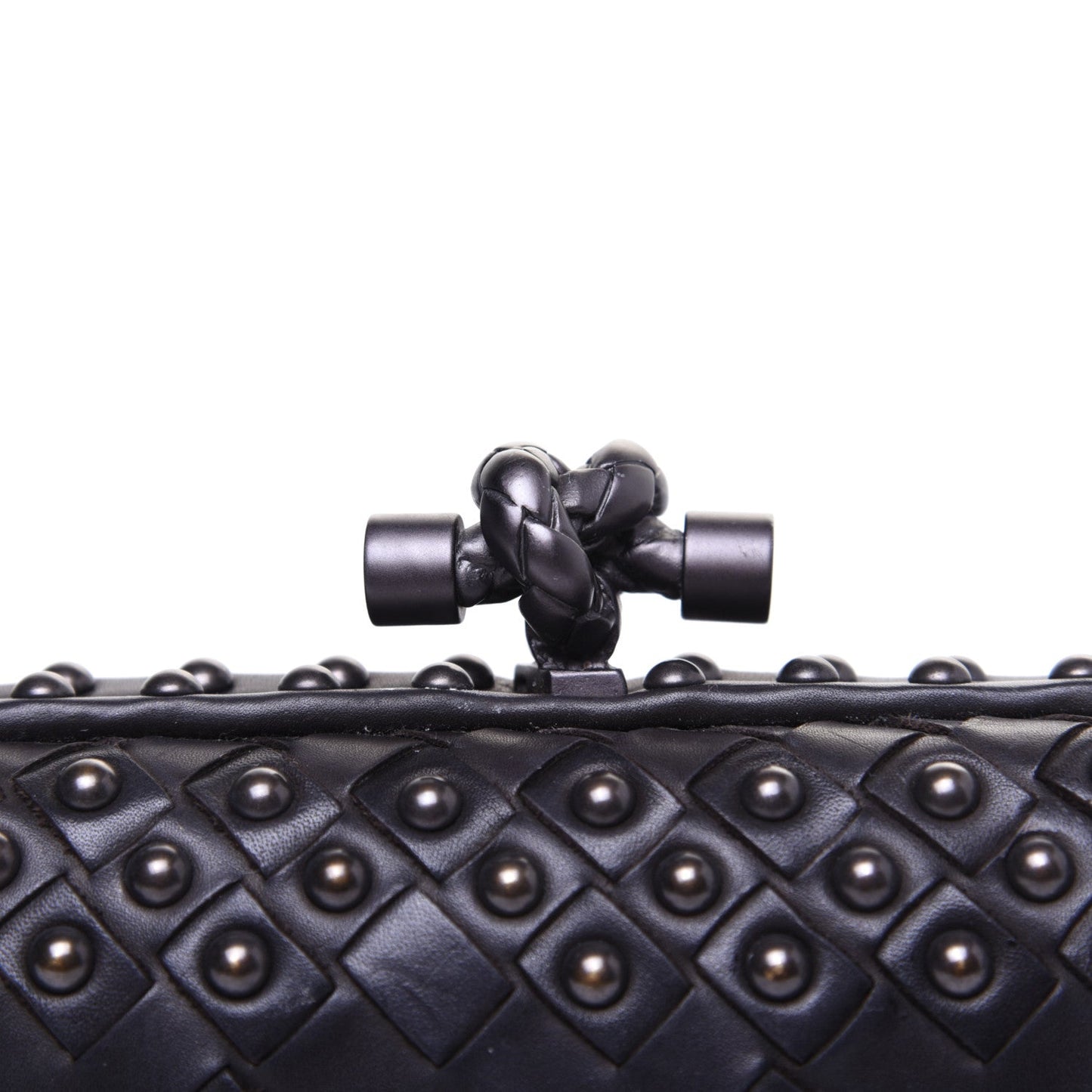 BOTTEGA VENETA WAXY NAPPA INTRECCIATO KNOT STUDDED CLUTCH BAG