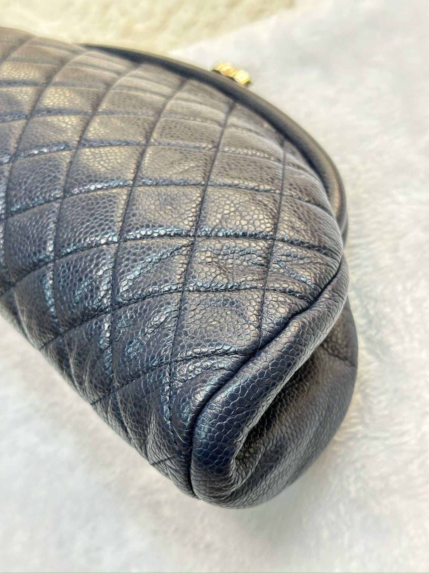 Chanel Quilted Caviar Timeless Clutch Bag Navy Blue SHW