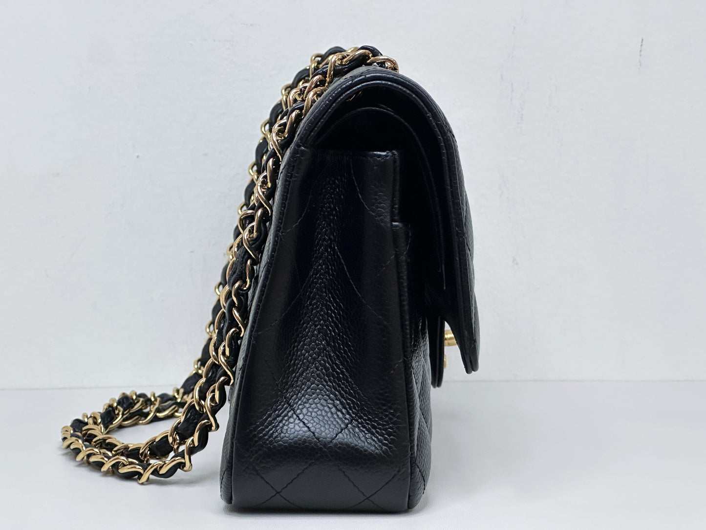 Chanel Medium Size Classic Quilted Caviar Double Flap Bag Black 1184 holo card