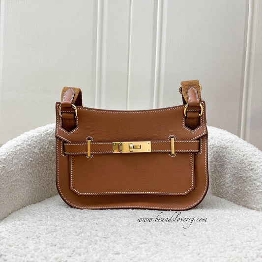 Hermes Jypsiere Mini in Gold Evercolor Leather, Canvas Strap and GHW