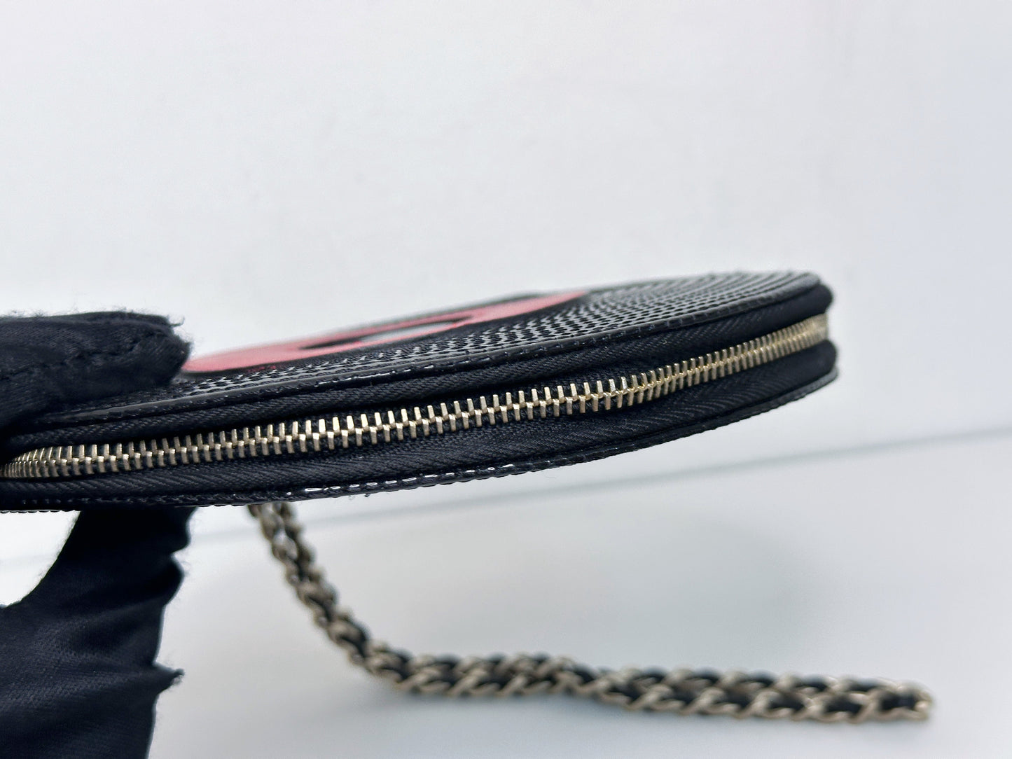 Chanel Record Chain Bag in Patent Leather Black Red 8954 holo