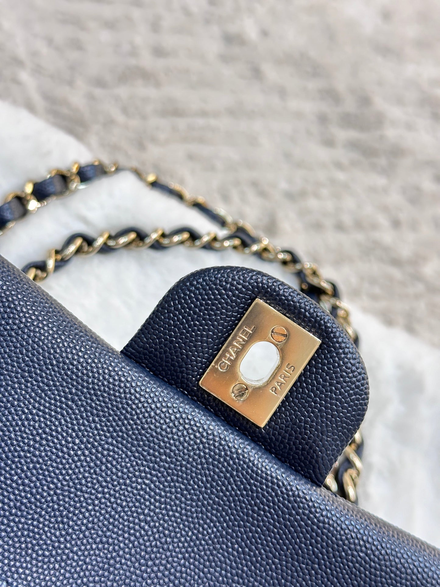 CHANEL Caviar Quilted Medium Double Flap 18B Navy