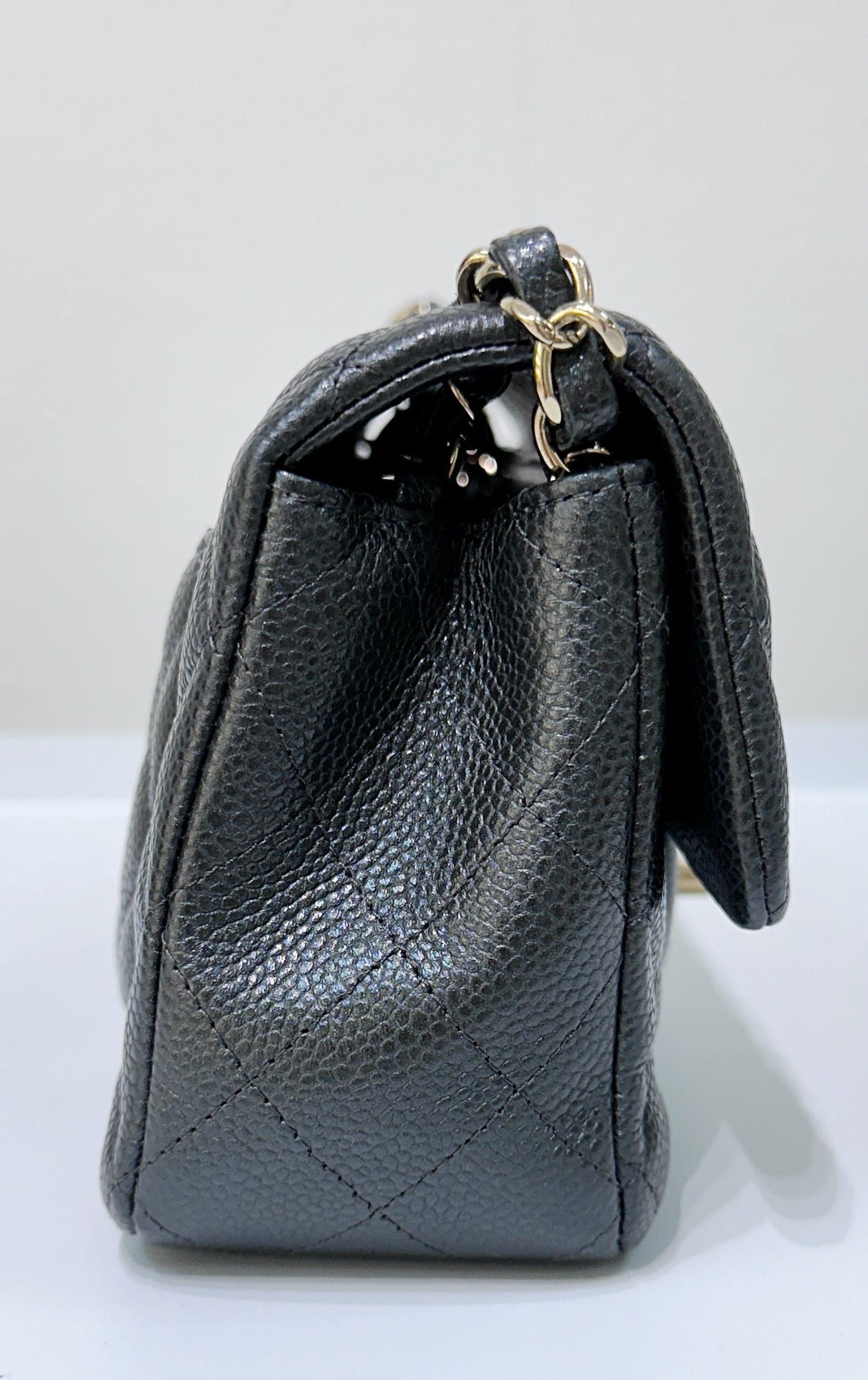 Chanel Classic Mini Rectangular 18S Dark Gray/Grey Quilted Caviar LGHW