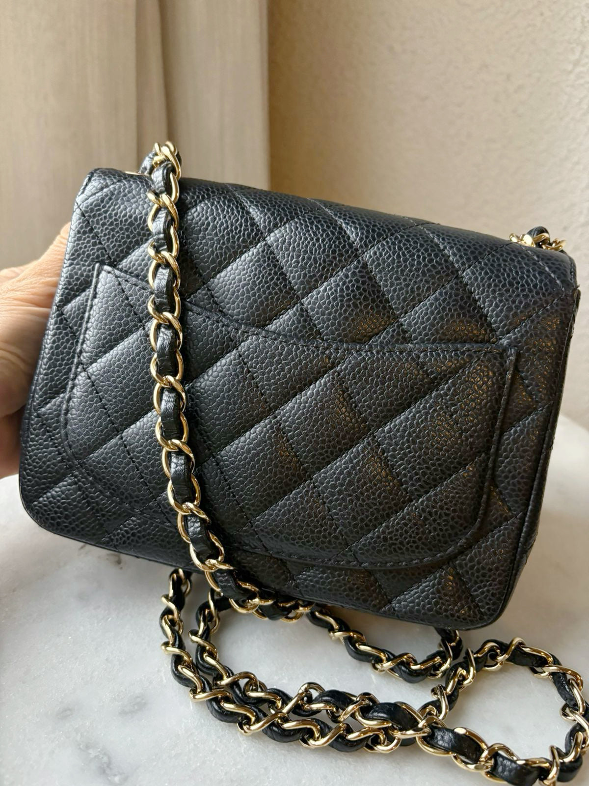 Chanel Mini Square Caviar Flap Bag Black GHW 1203 holo card