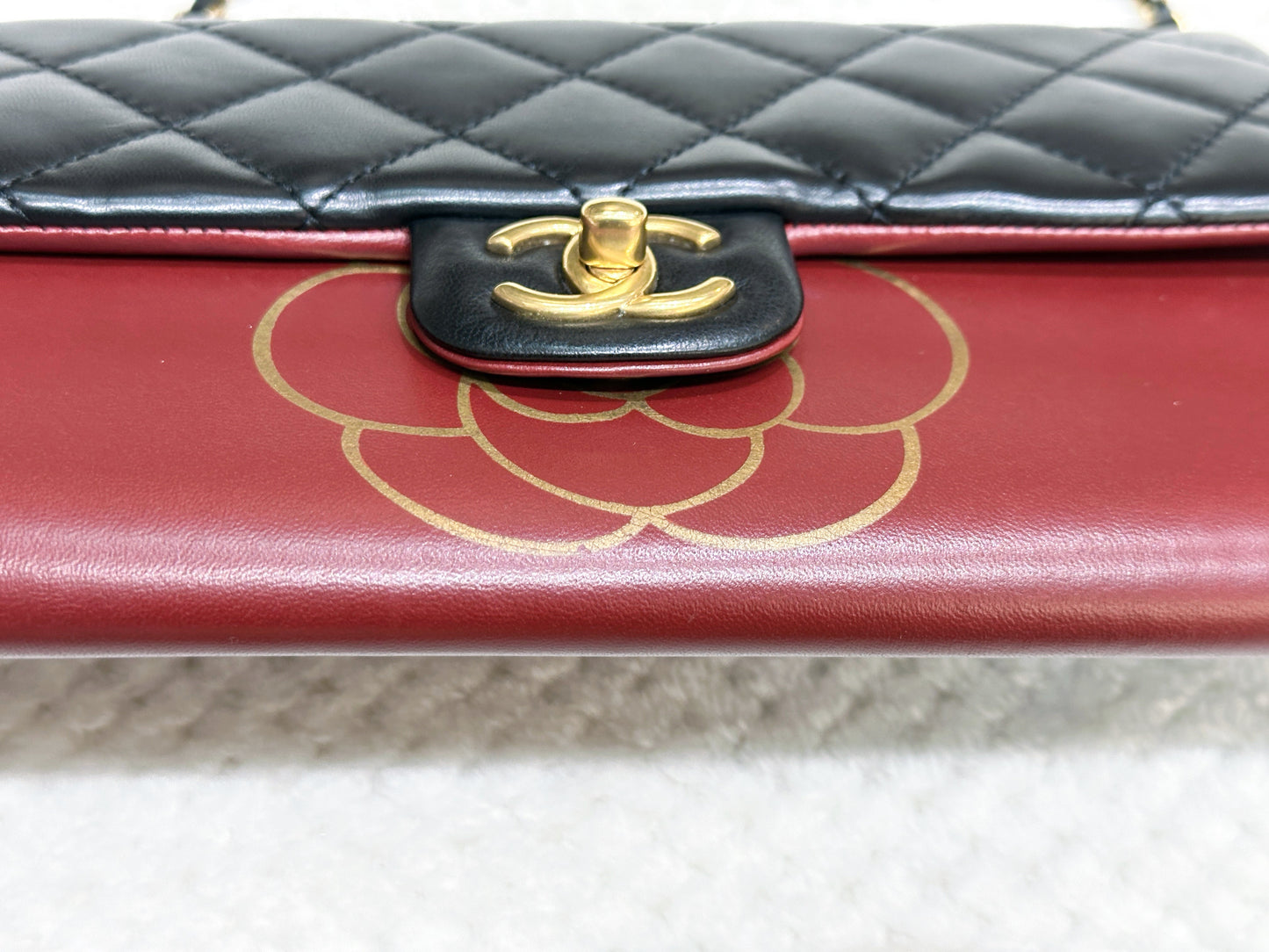 Chanel Pre-owned Classic Flap Gabrielle Brasserie Menu Clutch Burgundy and Black Lambskin Antique GHW 2163 holo card