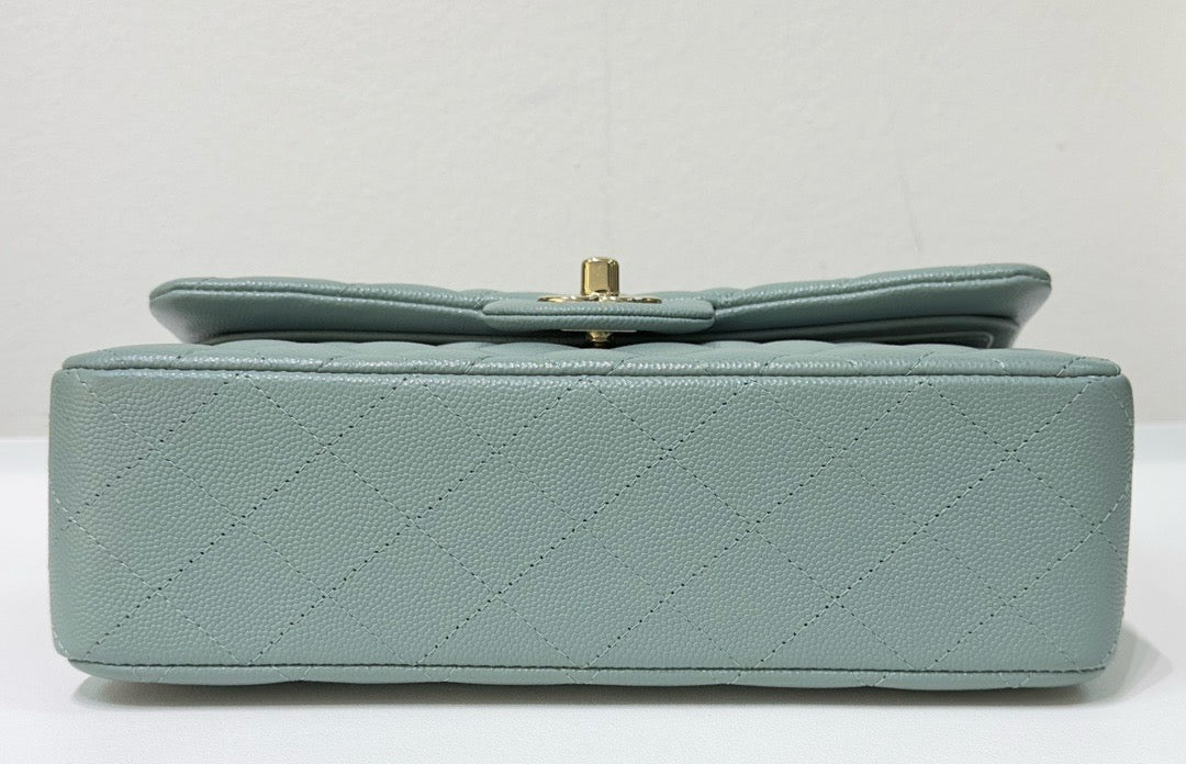 Chanel Small Caviar Quilted Double Flap Dark Green 22C