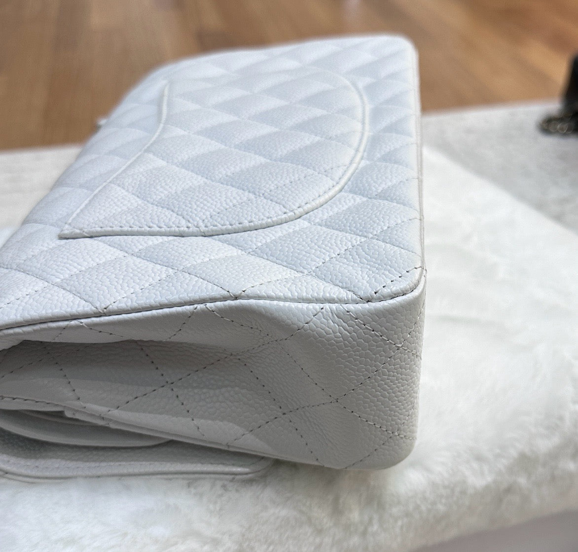 Chanel White Caviar Medium Classic 2.55 Double Flap Bag