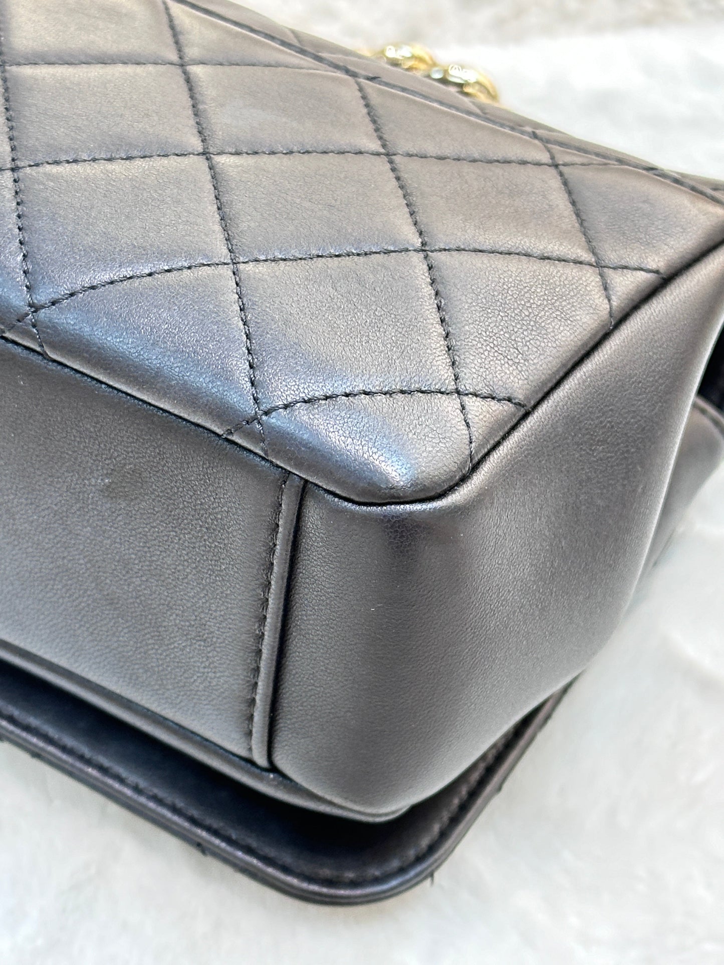 CHANEL Lambskin Quilted Studded Beauty Begins Flap Black