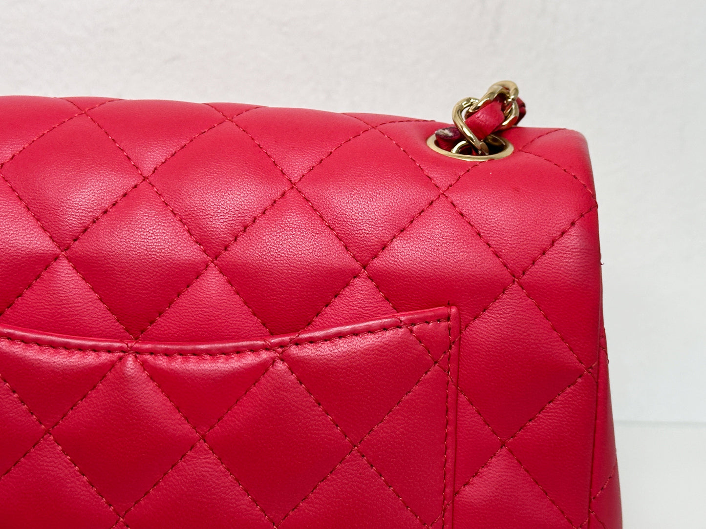 CHANEL Lambskin Quilted Mini Rectangular Flap Red 2491 holo card