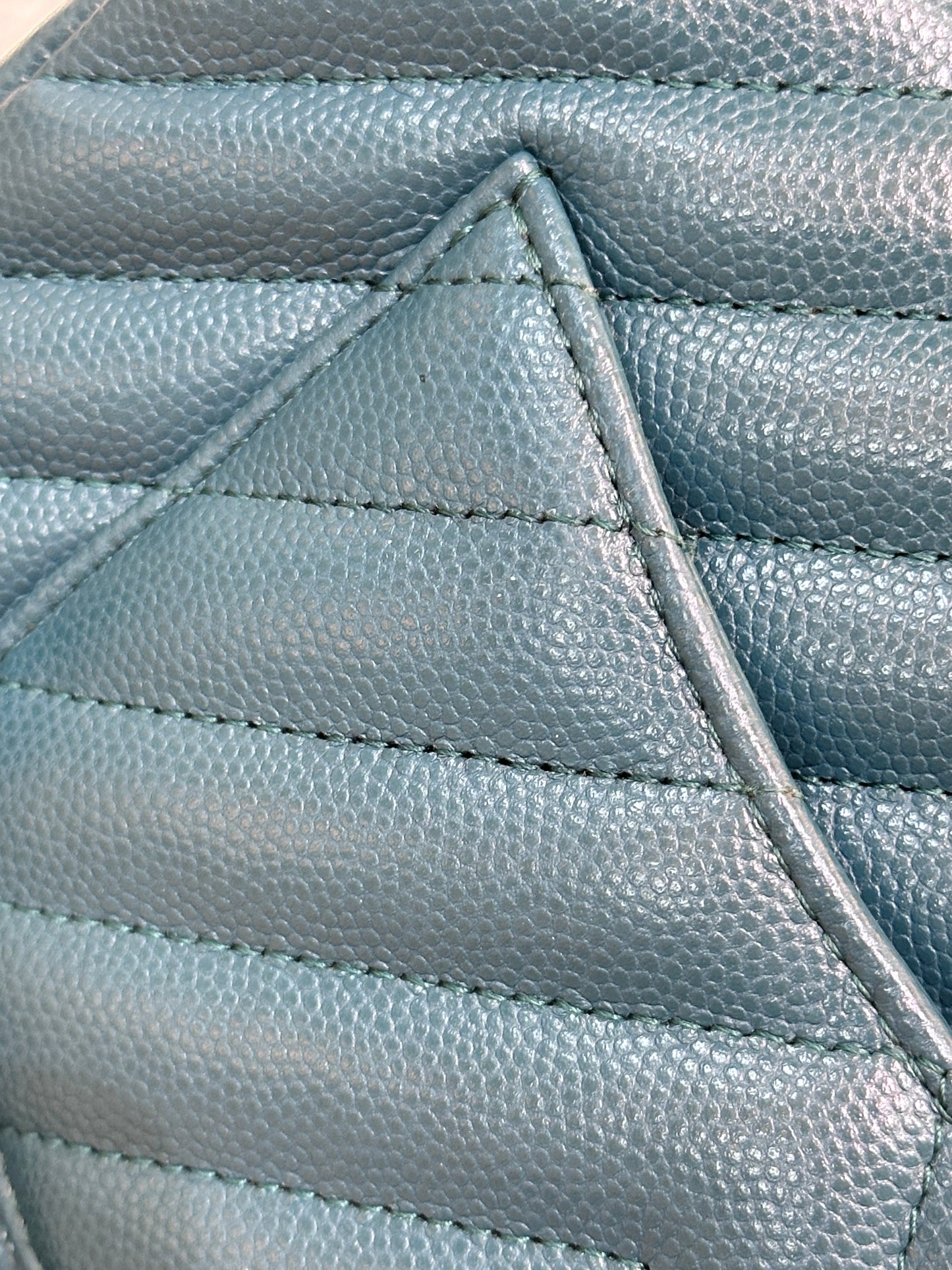 Chanel Mini Caviar Rectangular Chevron Turquoise Green GHW