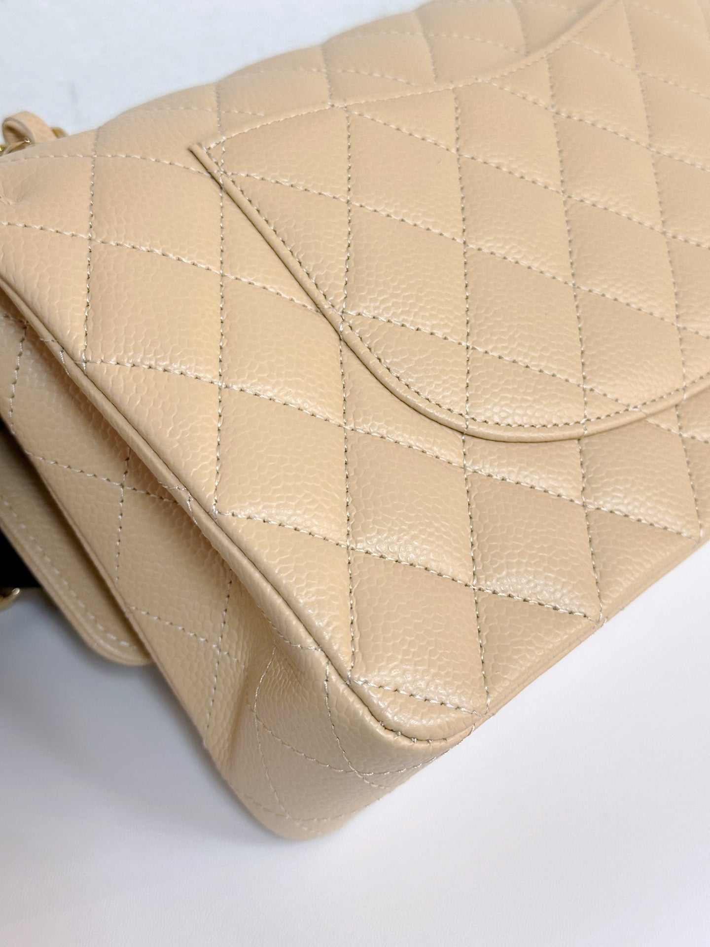 Chanel Medium Beige Classic Caviar Double Flap Bag GHW Microchip Singapore local Receipt