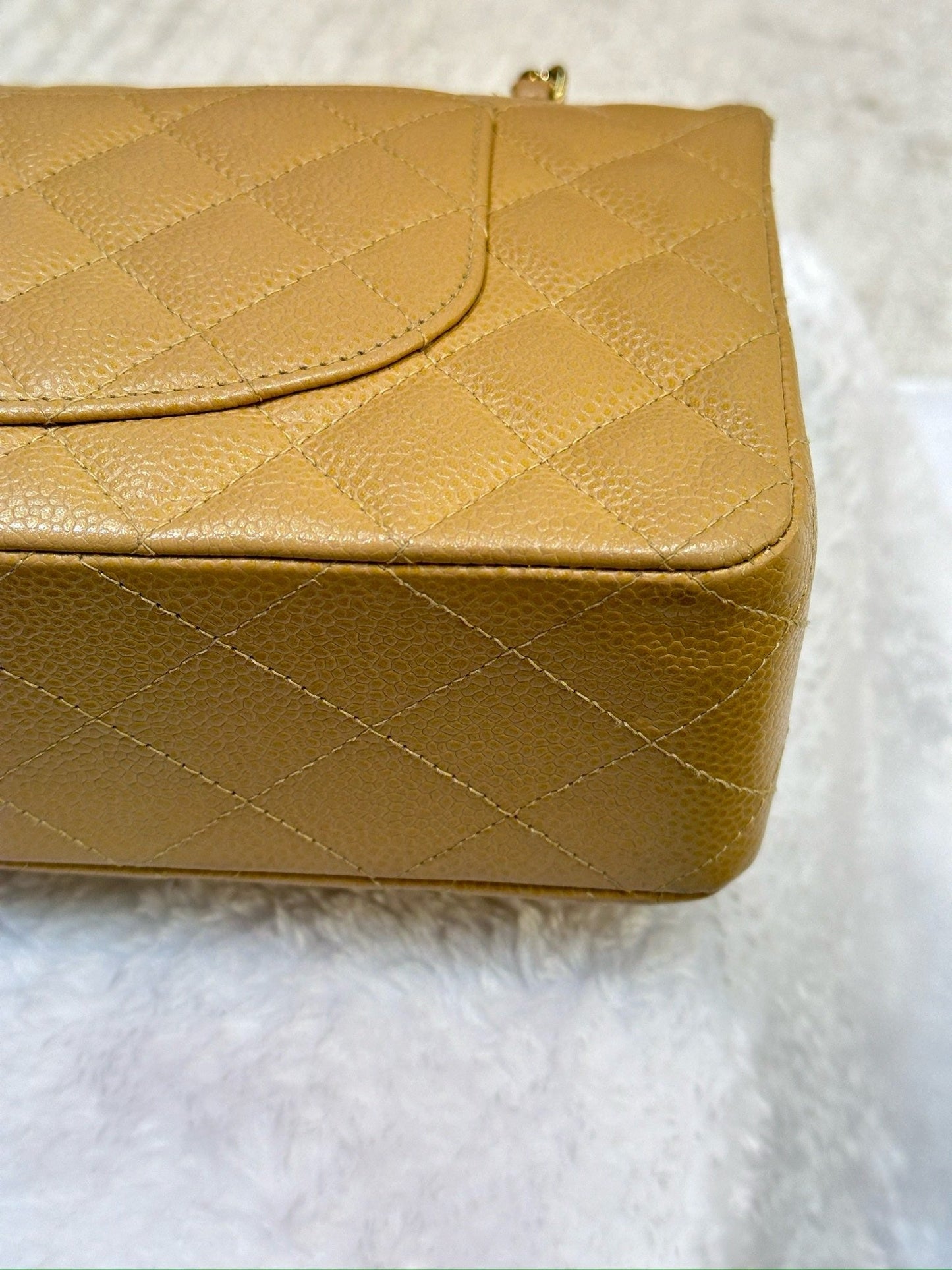 Chanel Medium Caviar Quilted Double Flap Beige Bag 866 Holo