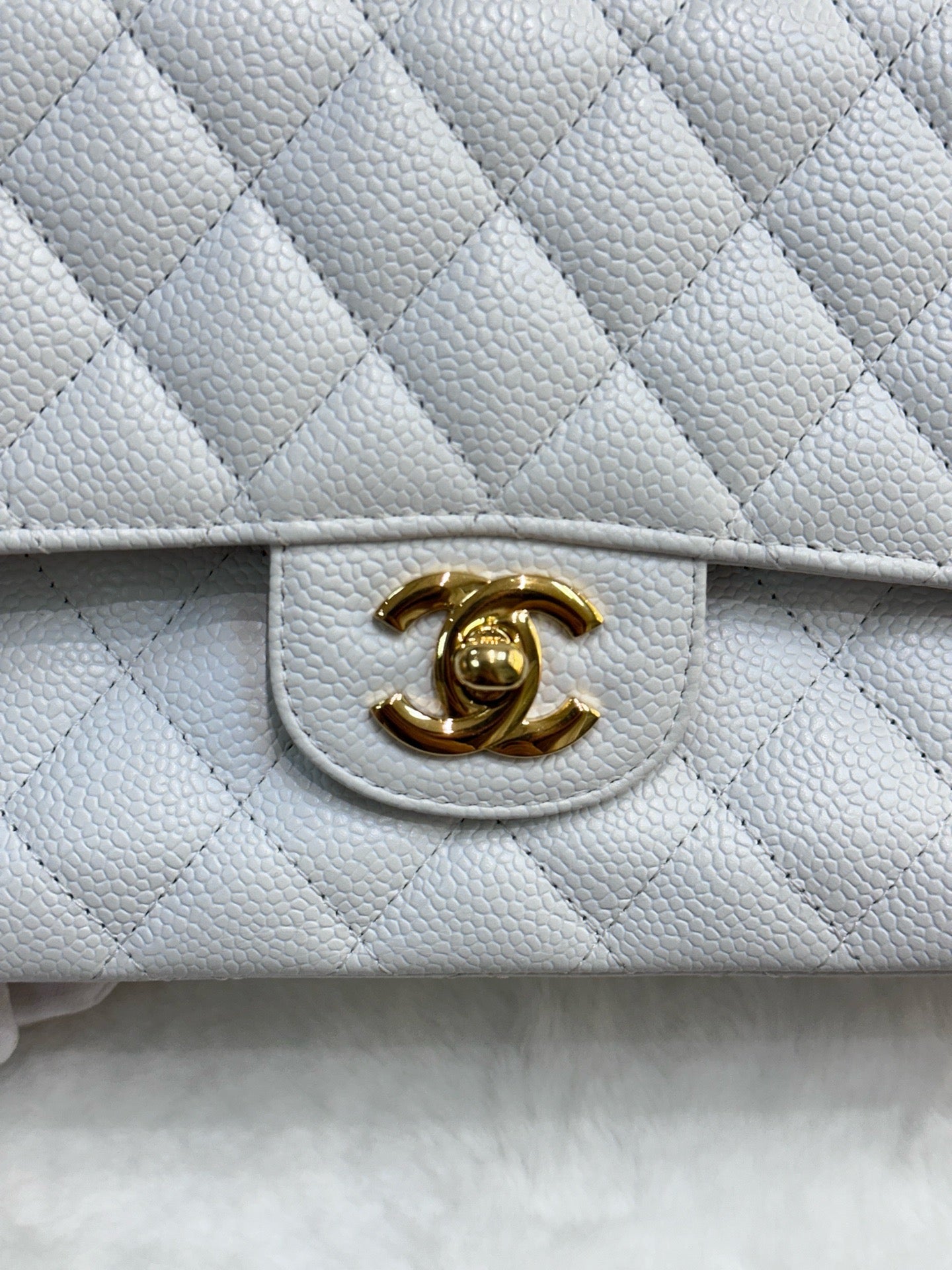 Chanel White Caviar Medium Classic 2.55 Double Flap Bag