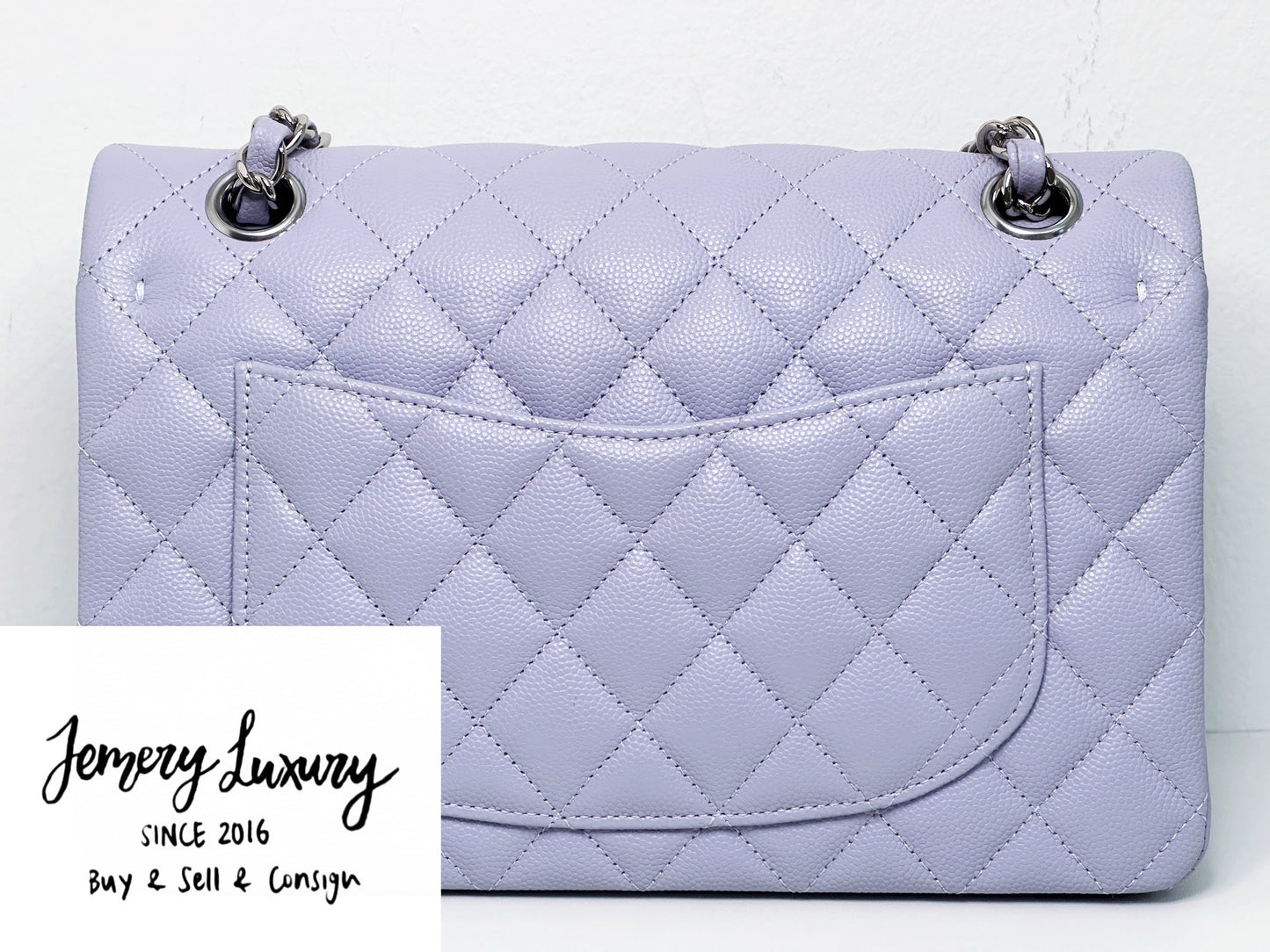 Chanel Small Caviar Quilted Double Flap Lavender 21K SHW UEAA microchip