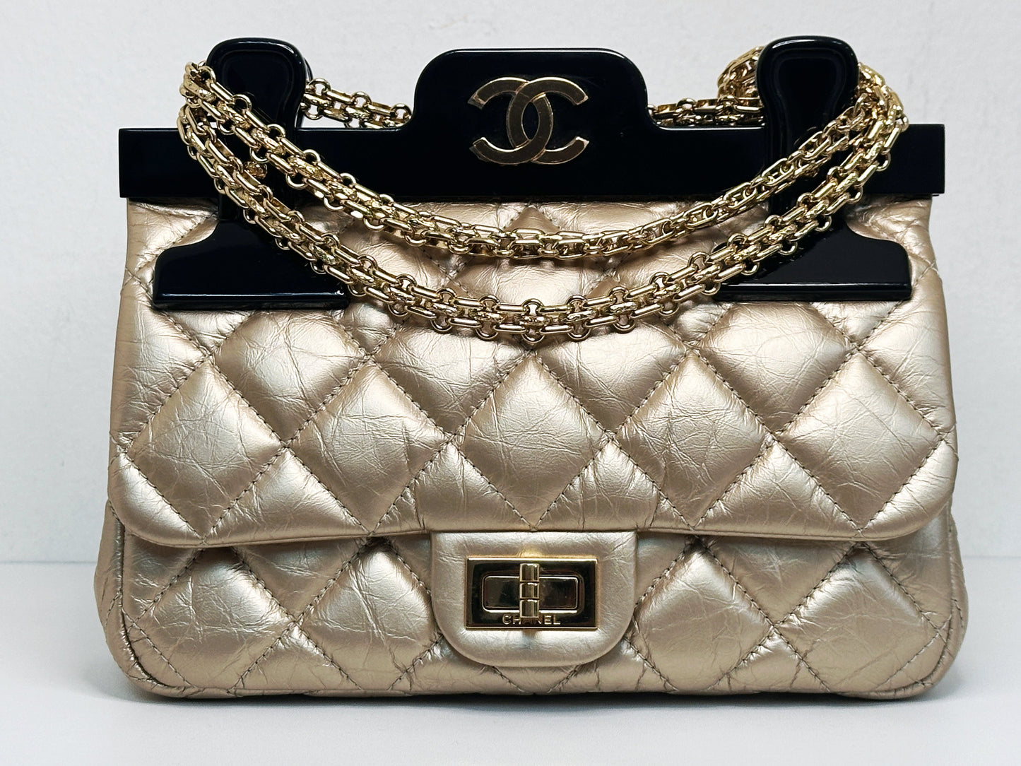 Chanel Aged Calfskin Quilted 2.55 Reissue Mini Hanger Flap Gold 2355 holo card