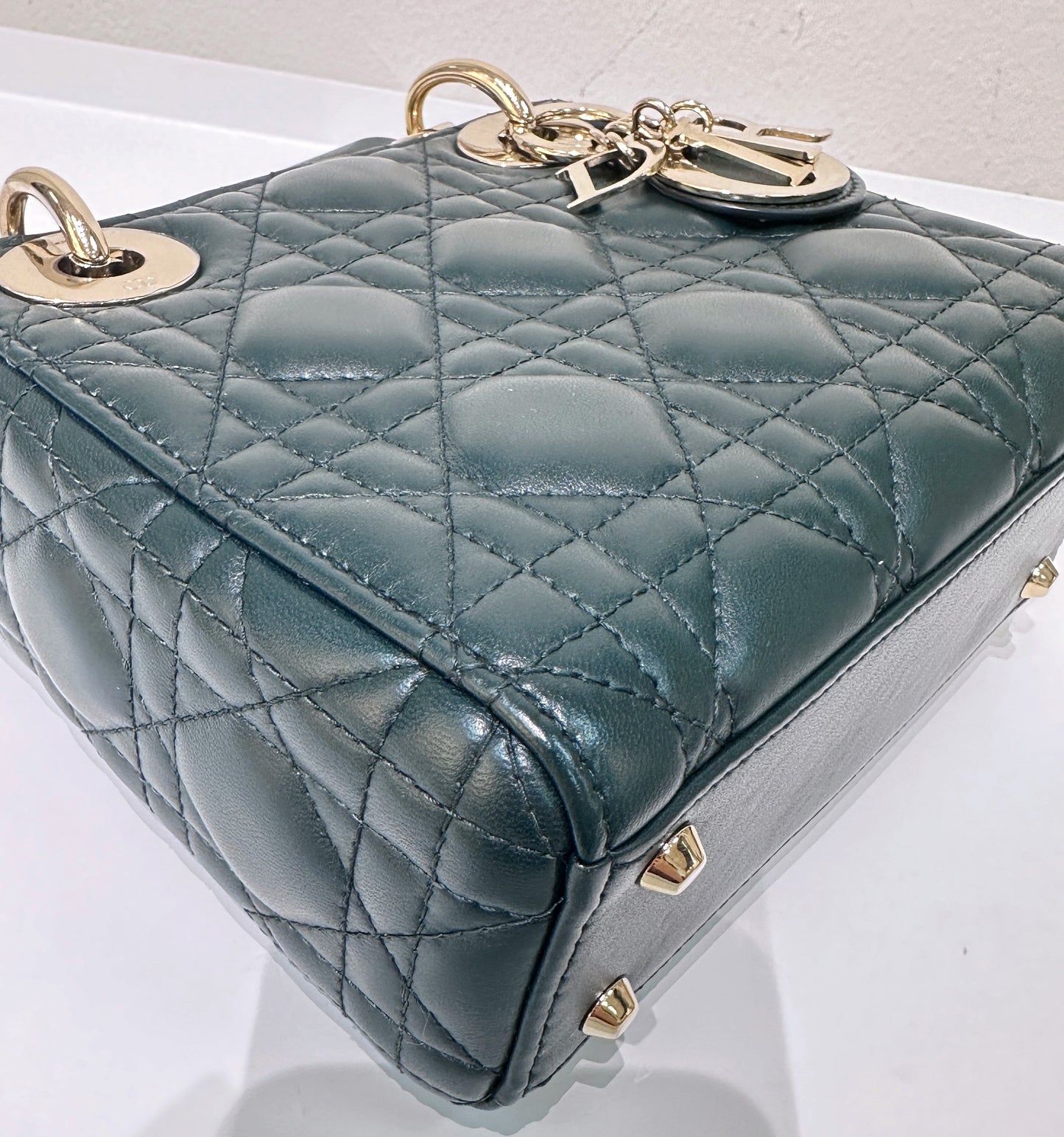 CHRISTIAN DIOR Lambskin Cannage Mini Lady Dior Dark Green