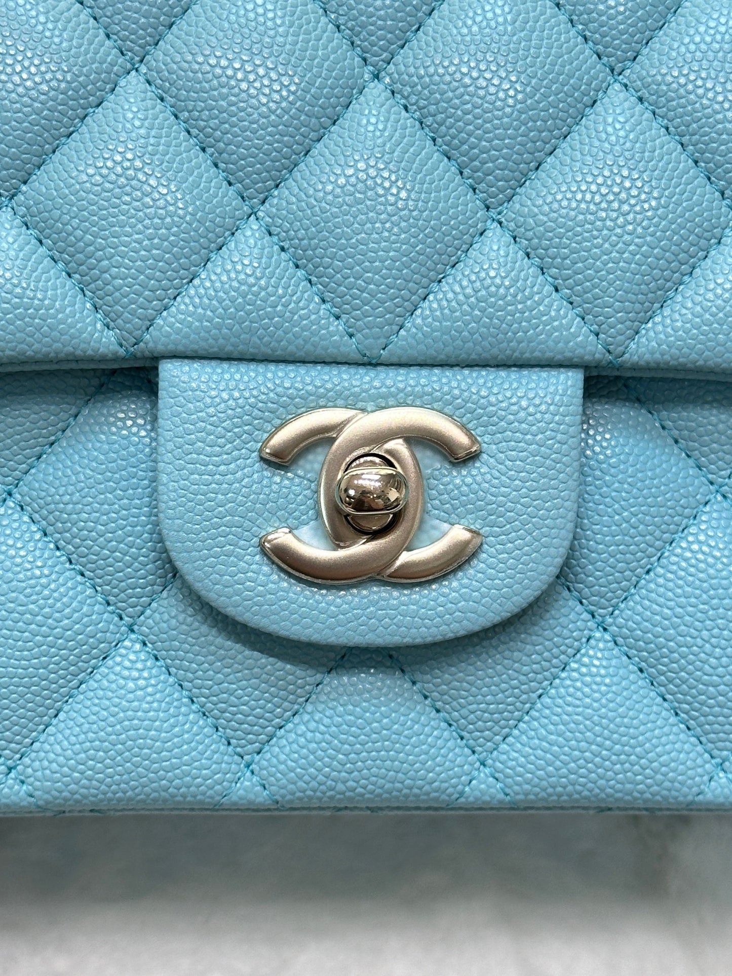 Chanel 19C Tiffany Blue Medium Caviar Classic Flap Bag GHW