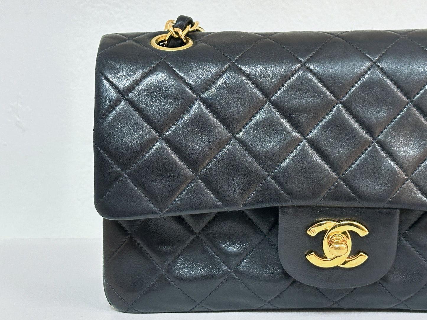 Chanel Vintage Black Quilted Lambskin Small Classic Double Flap Bag 4591 holo card