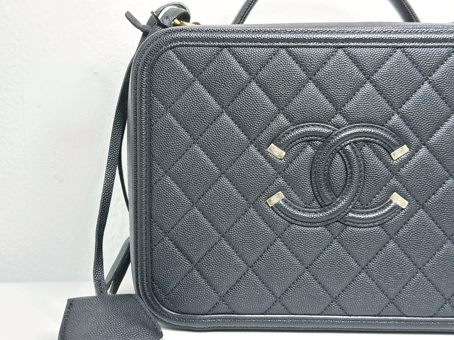 Chanel Filigree Large Black Vanity Case Bag in Caviar Leather GHW