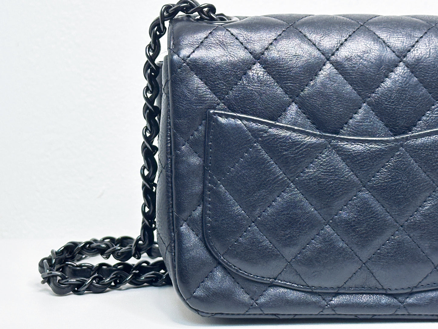 Chanel Quilted Mini Square Flap So Black Crumpled Calfskin 2417 holo card