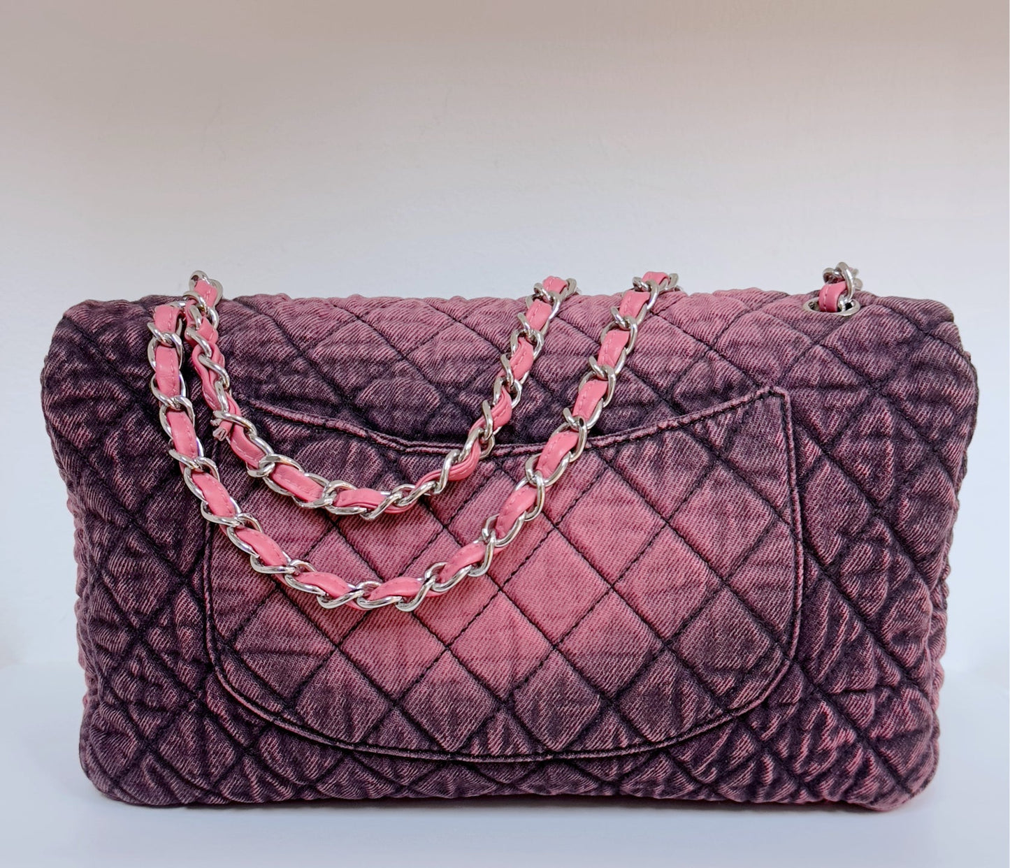 Chanel Denim Quilted Denimpression Flap Red Black 2905 holo card