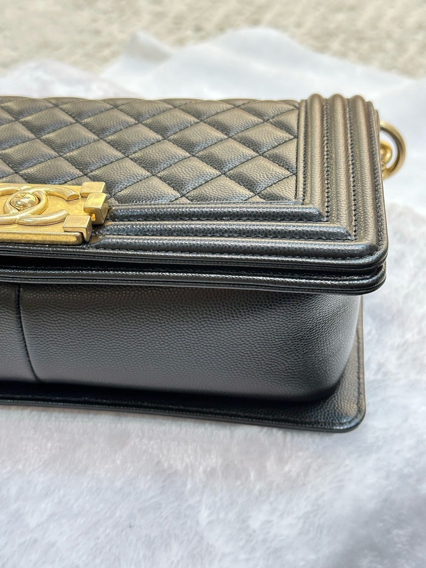 Chanel Medium Caviar LeBoy Bag Black GHW 27 holo card
