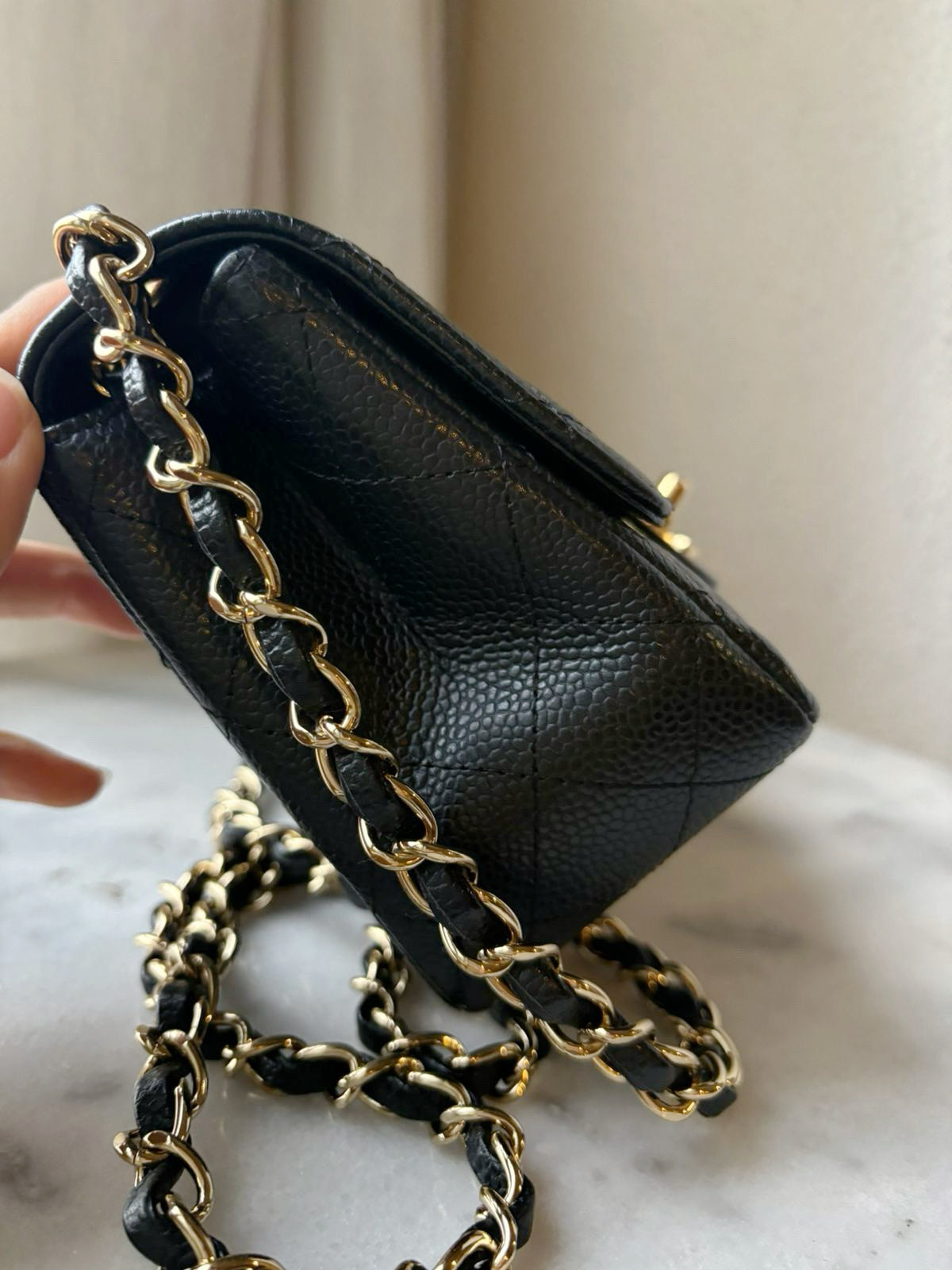 Chanel Mini Square Caviar Flap Bag Black GHW 1203 holo card