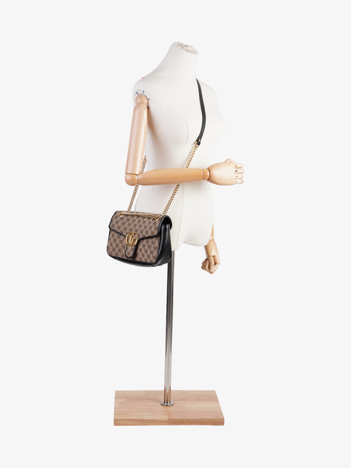 Gucci Marmont Flap Beige And Ebony GG Supreme / Black Canvas Small