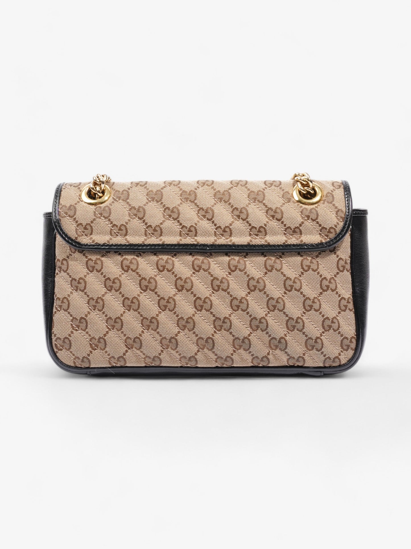 Gucci Marmont Flap Beige And Ebony GG Supreme / Black Canvas Small