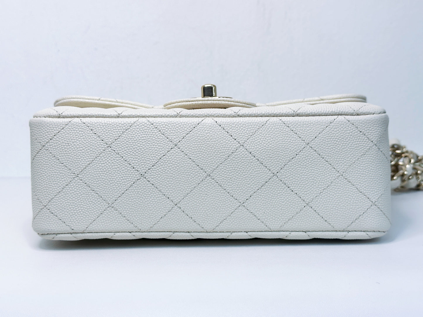 Chanel Mini Rectangular Caviar Classic White GHW 2382 holo card