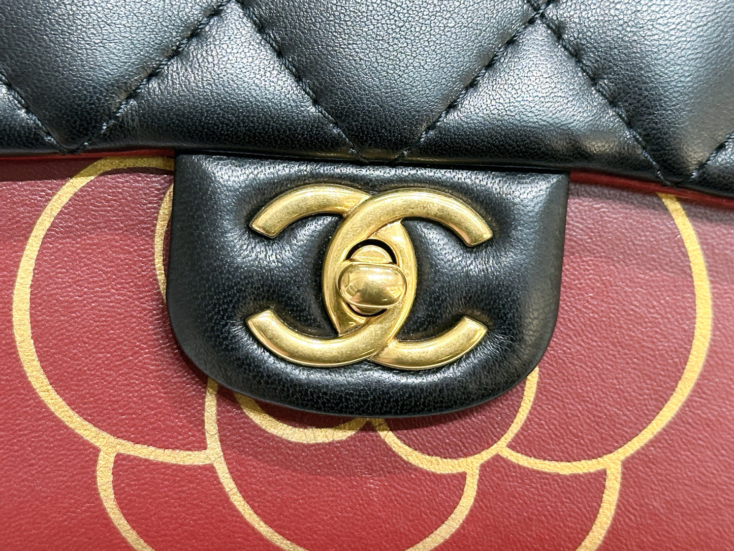 Chanel Pre-owned Classic Flap Gabrielle Brasserie Menu Clutch Burgundy and Black Lambskin Antique GHW 2163 holo card