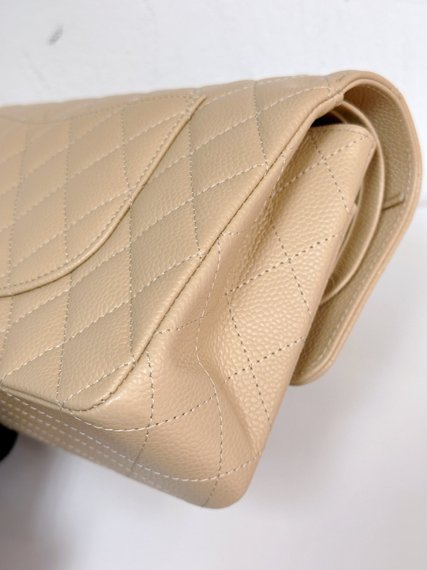 Chanel Medium Beige Classic Caviar Double Flap Bag GHW Microchip Singapore local Receipt