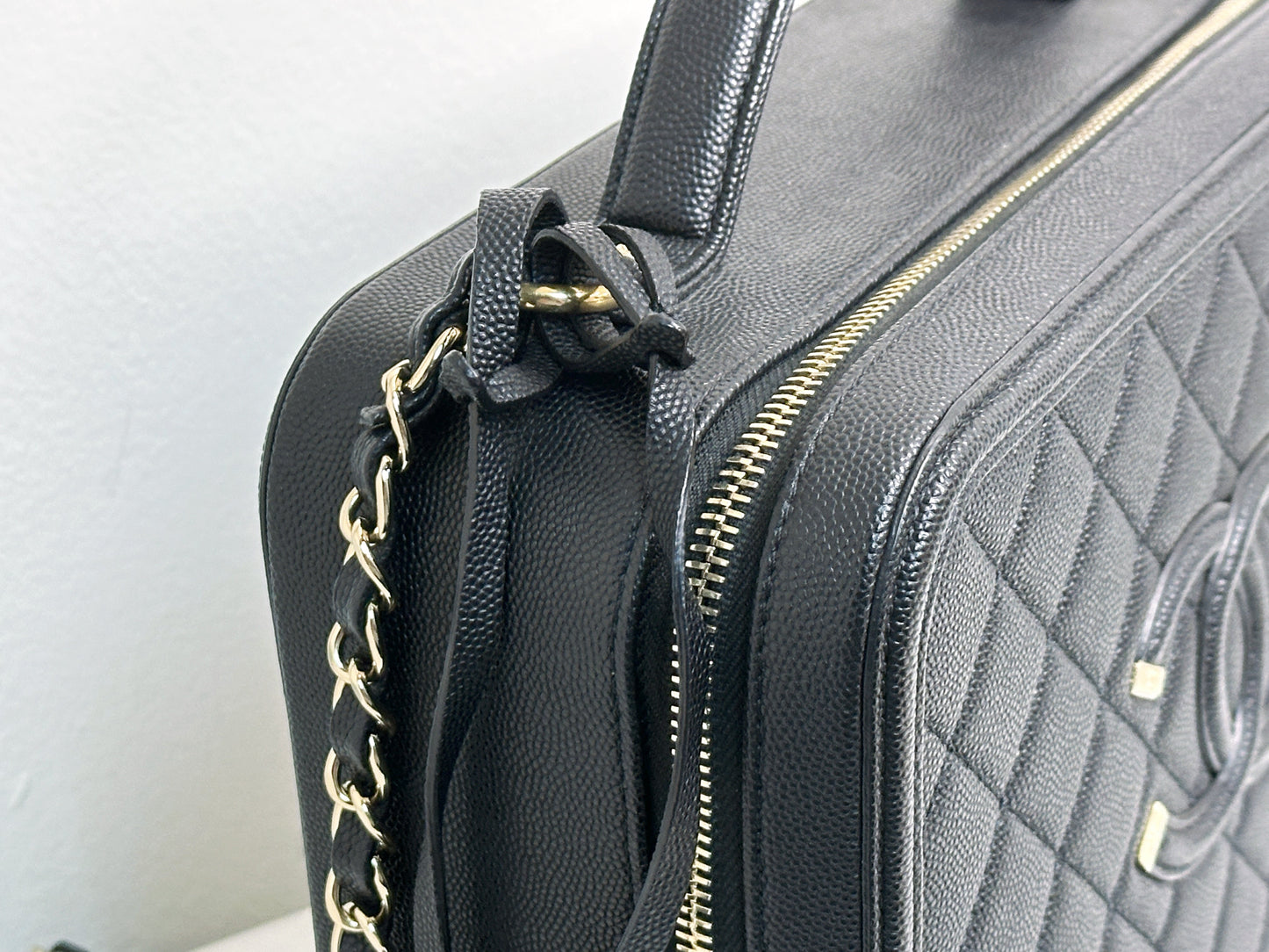 Chanel Filigree Large Black Vanity Case Bag in Caviar Leather GHW