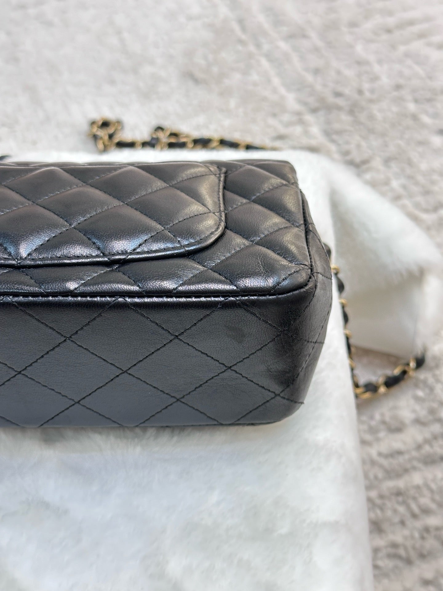 Chanel Mini Rectangular Lambskin Quilted Studded Flap Black