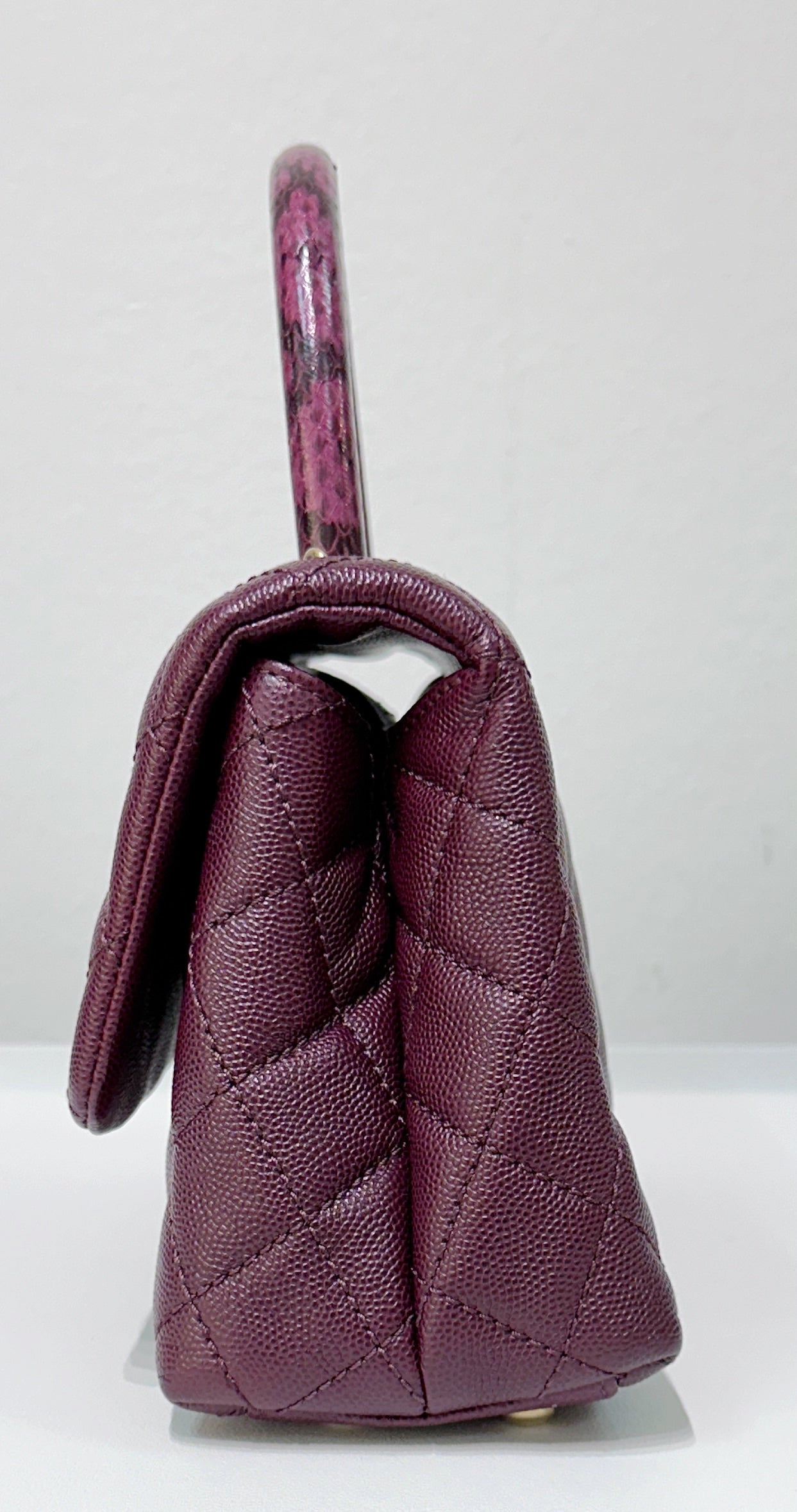 Chanel Small Coco Handle Elaphe Leather Handle Burgundy