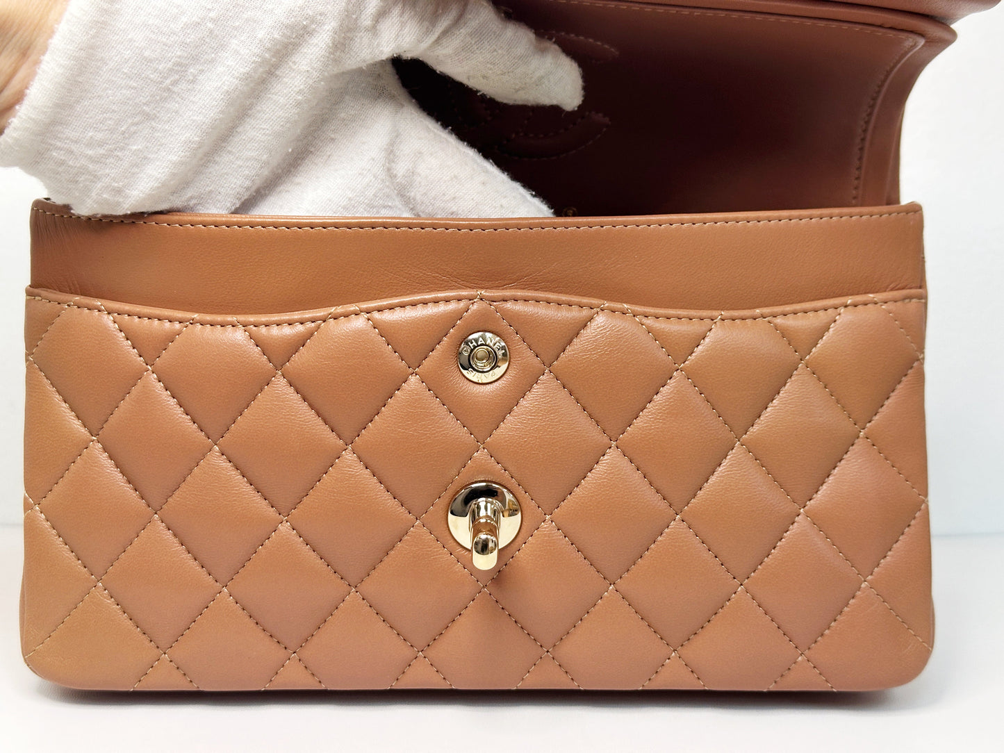Chanel Small Lambskin Classic Double Flap Bag Dark Beige LGHW