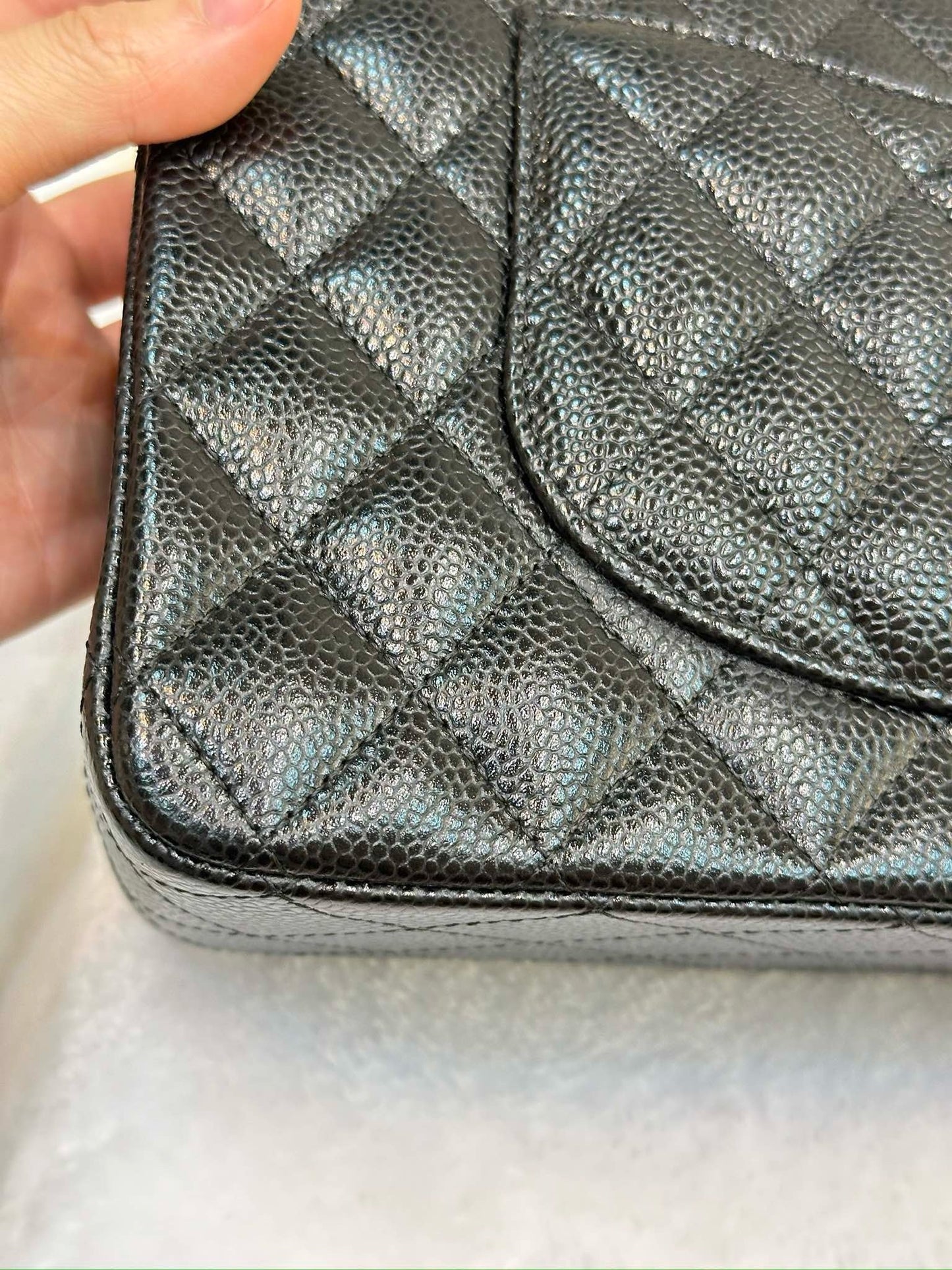 Chanel Medium Classic Quilted Caviar Double Flap Black GHW 2790 holo card