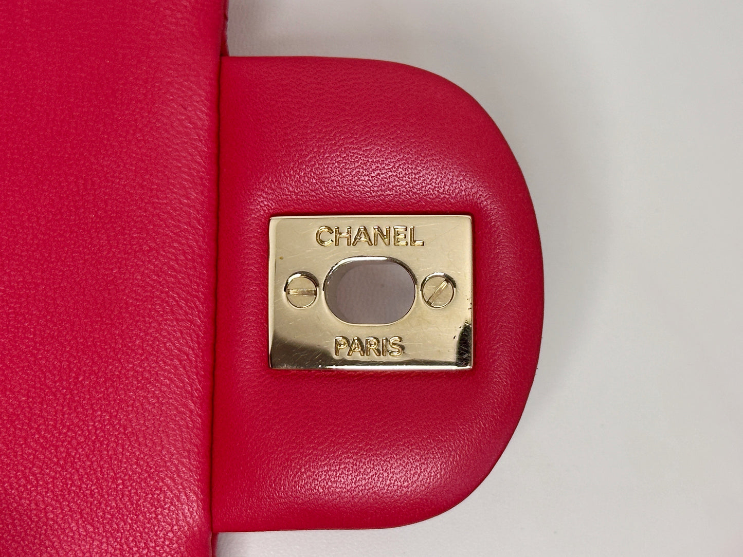 CHANEL Lambskin Quilted Mini Rectangular Flap Red 2491 holo card