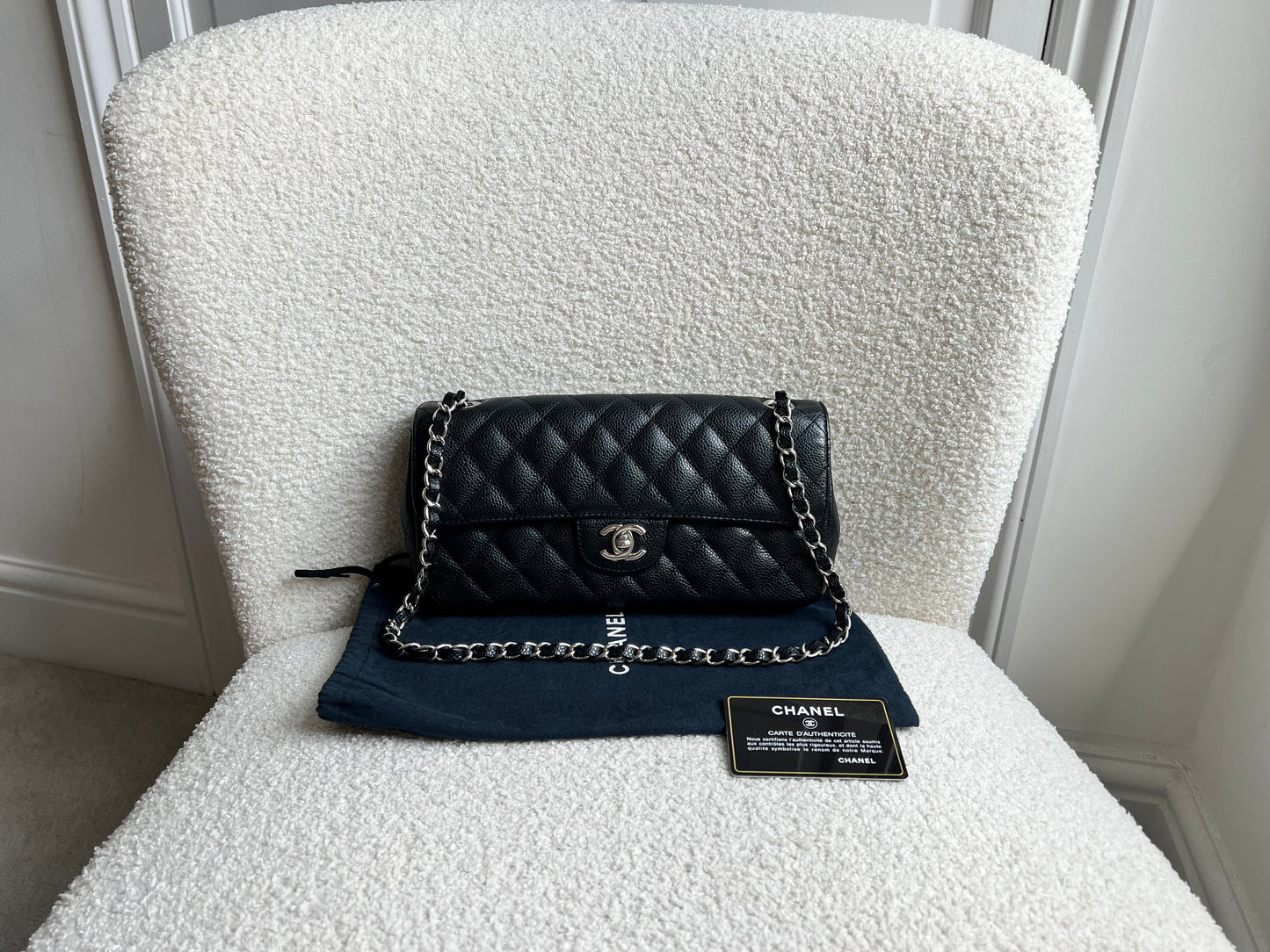 Chanel East West Flap in Black Caviar Silver Hardware