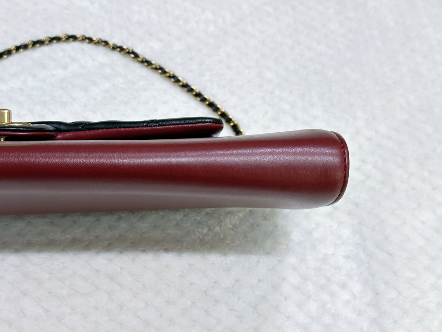 Chanel Pre-owned Classic Flap Gabrielle Brasserie Menu Clutch Burgundy and Black Lambskin Antique GHW 2163 holo card