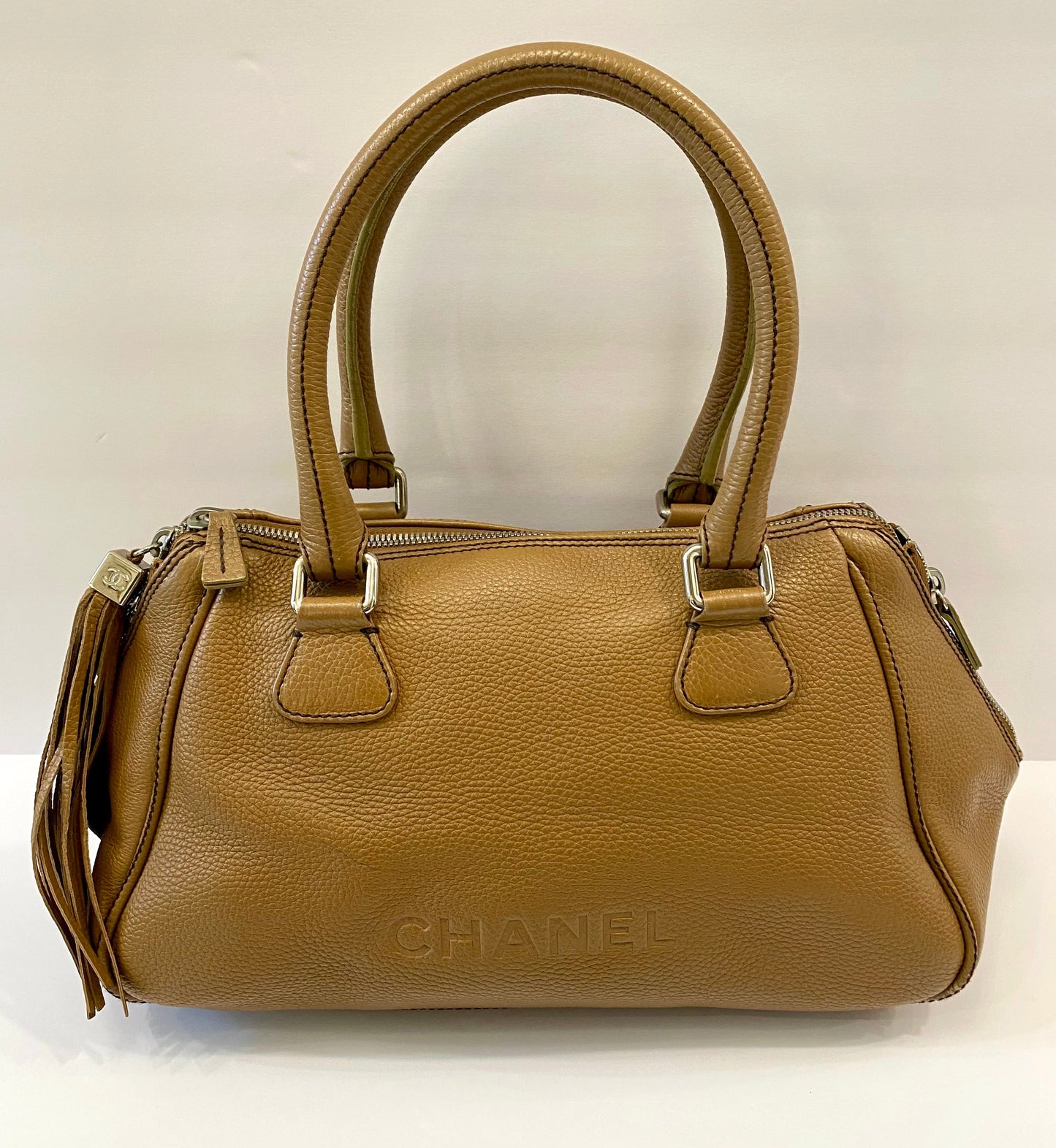 CHANEL CALFSKIN LEATHER SMALL TASSEL BOWLER BAG