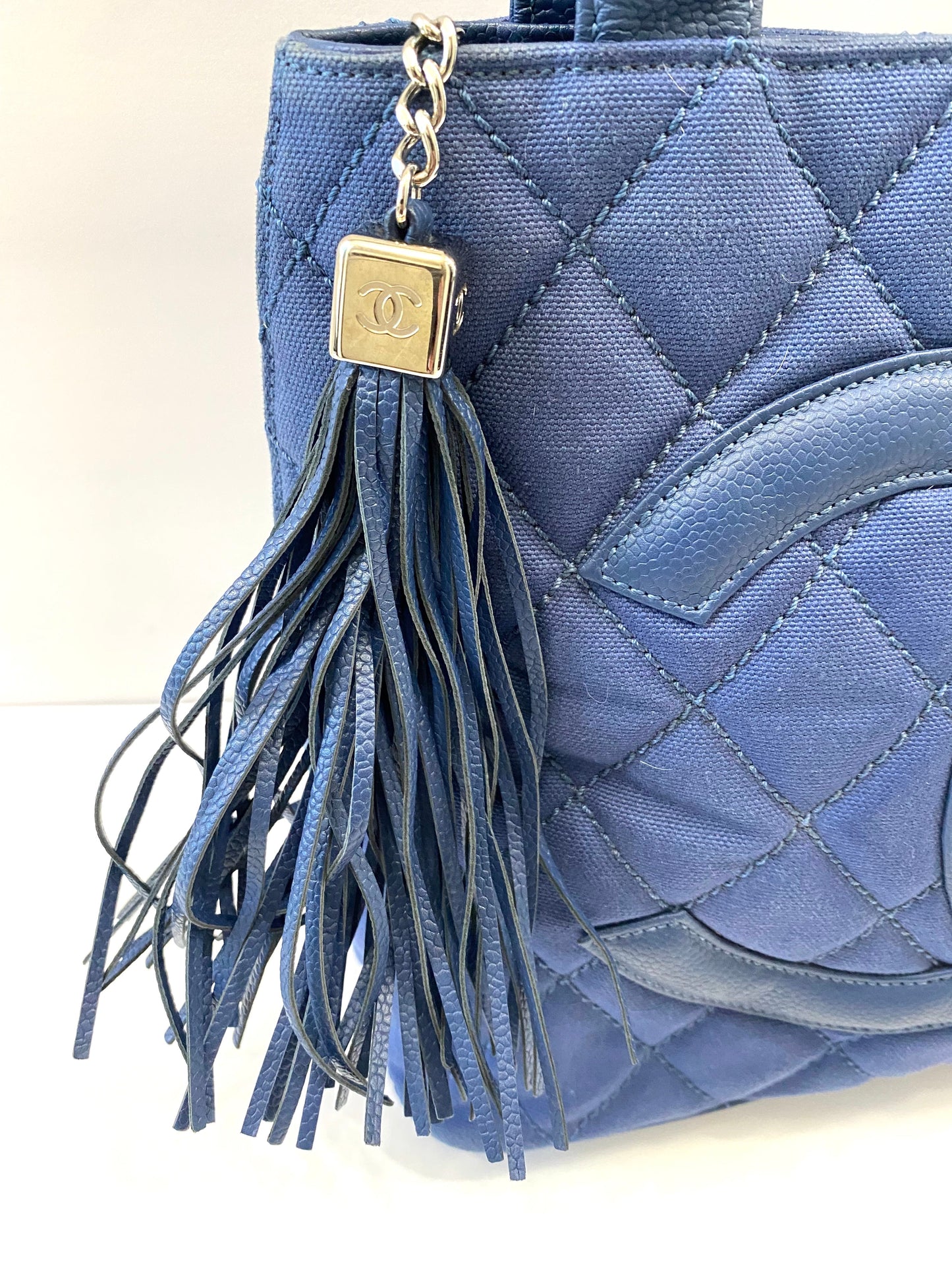 CHANEL QUILTED CANVAS CAVIAR TASSEL TOTE BAG