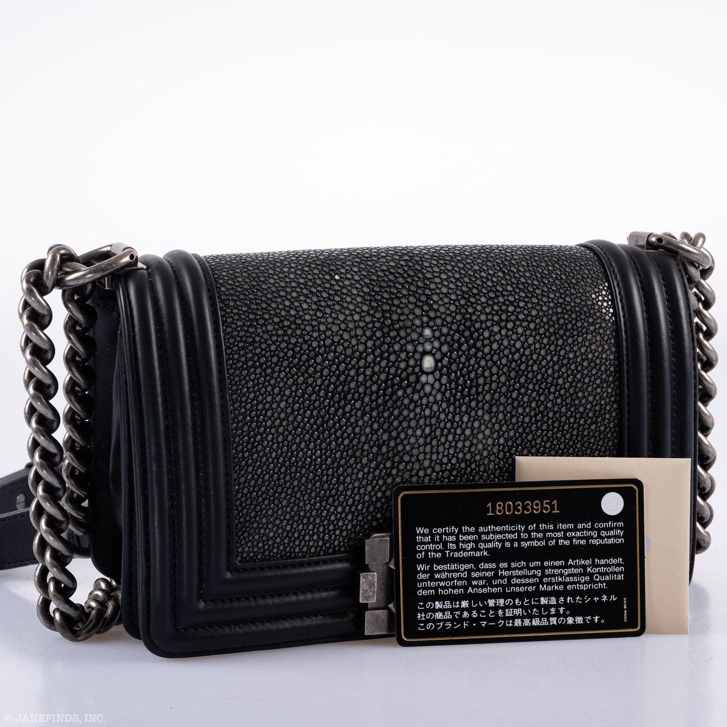 CHANEL Galuchat Stingray Small Boy Flap Black Bag