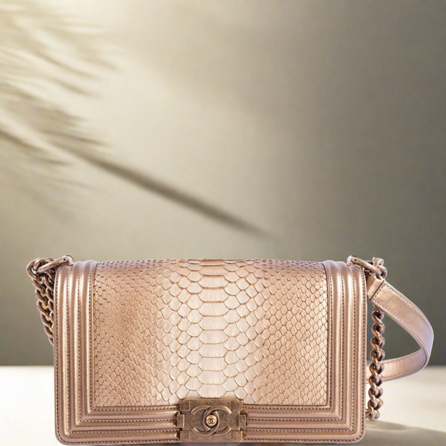 Chanel Medium Boy Flapbag Matte Gold Python Limited