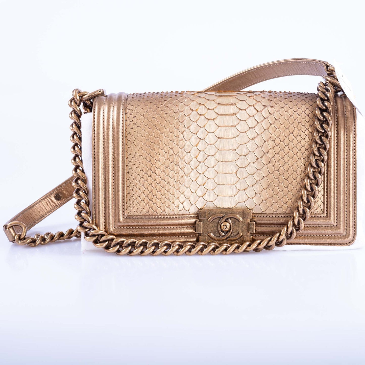 Chanel Medium Boy Flapbag Matte Gold Python Limited