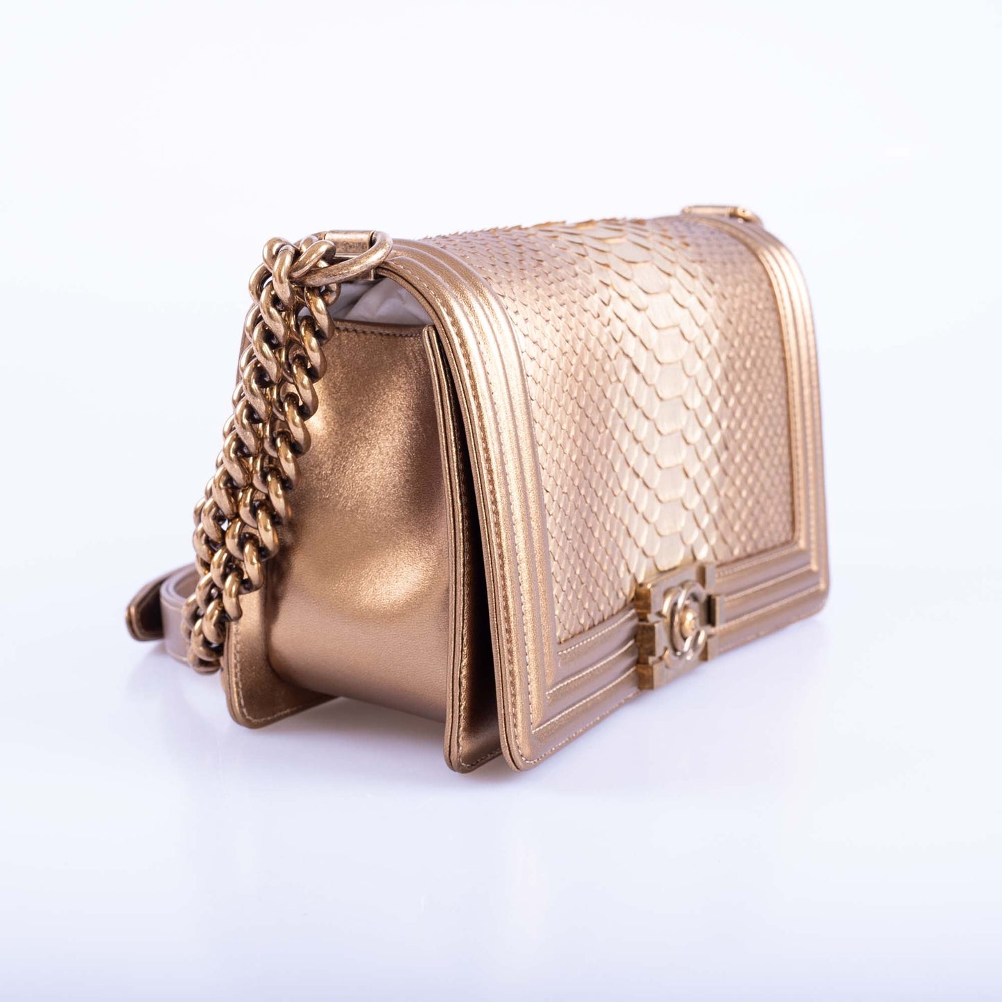 Chanel Medium Boy Flapbag Matte Gold Python Limited