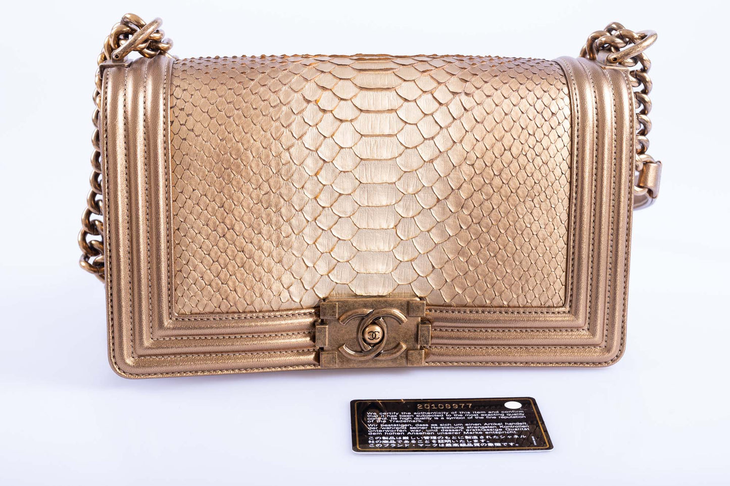 Chanel Medium Boy Flapbag Matte Gold Python Limited
