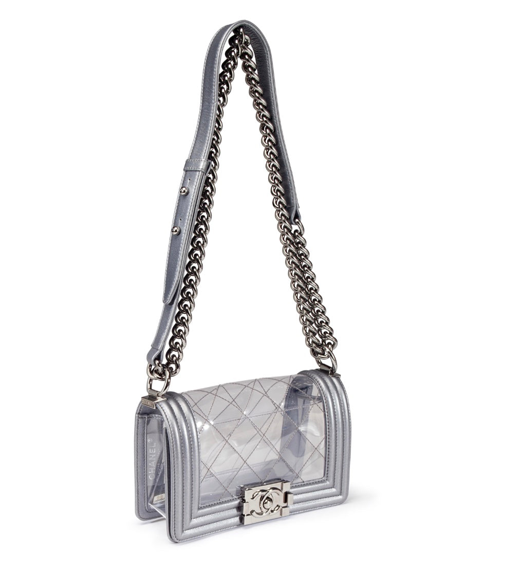 CHANEL METALLIC LAMBSKIN PVC QUILTED SMALL BOY BAG